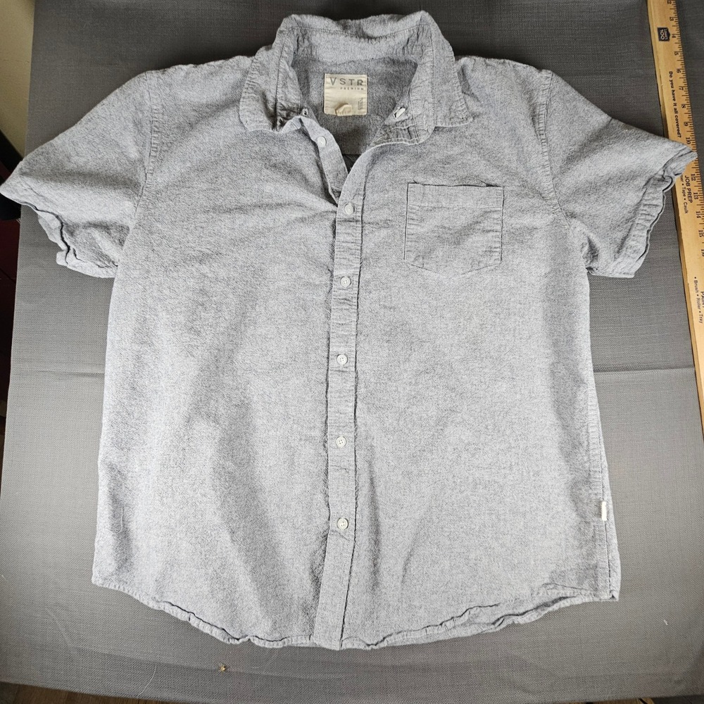 VSTR Premium Men's Gray Heathered Short Sleeve Button‎ Up Shirt XXL Cotton